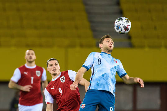 Marcel Sabitzer of Austria and Sondre Tronstad of Norway