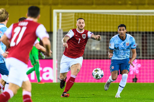 Marko Arnautovic of Austria and Ruben Gabrielsen of Norway