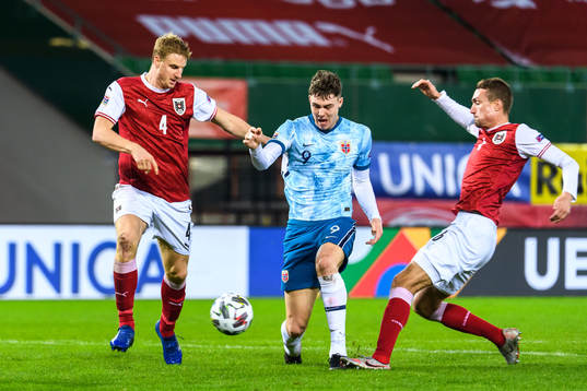 Jørgen Strand Larsen of Norway against Martin Hinteregger