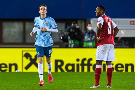 Håkon Evjen of Norway and David Alaba of Austria