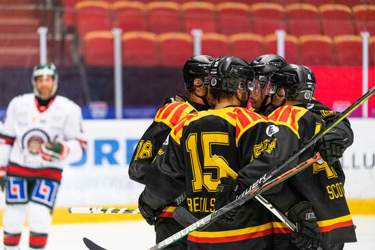 Brynäs Anton Rödin jublar med lagkamrater