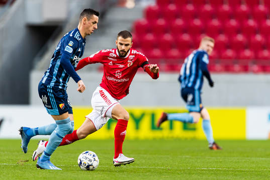 Djurgårdens Haris Radetinac och Kalmars Filip Sachpekidis