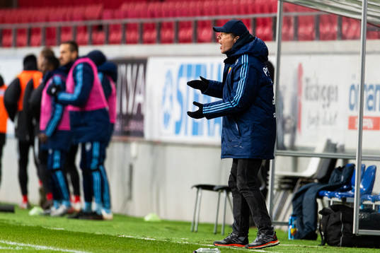 Djurgårdens tränare Kim Bergstrand reagerar