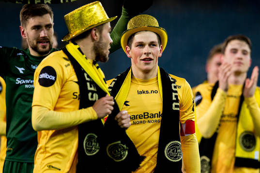 Sondre Fet of Bodø/Glimt celebrates winning the league