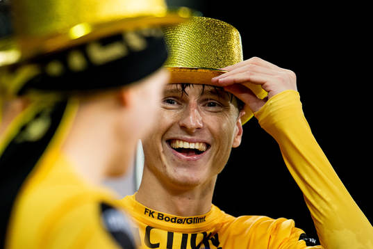 Kasper Junker of Bodø/Glimt celebrates winning the league