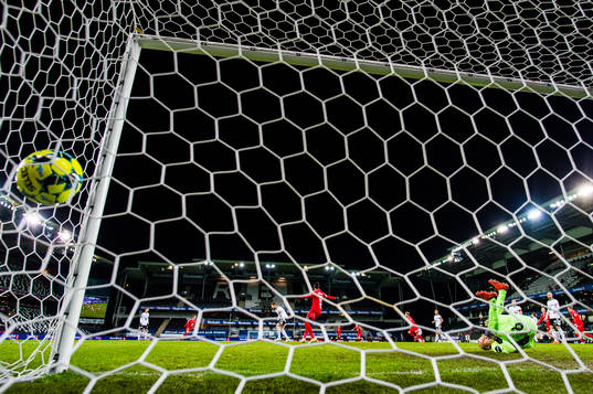 Sander Svendsen of Brann scores the 0-3 goal
