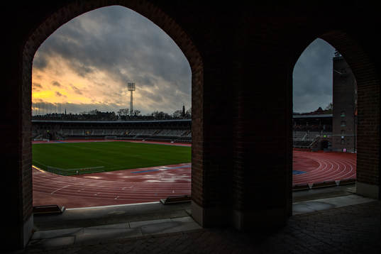 Stockholms Stadion i solnedgång