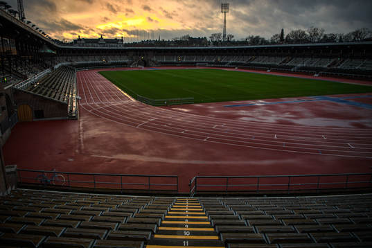 Stockholms Stadion i solnedgång