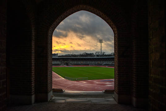 Stockholms Stadion i solnedgång