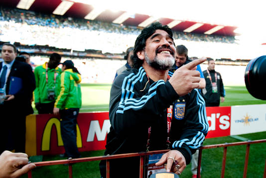 Diego Maradona, förbundskapten Argentina innan matchen