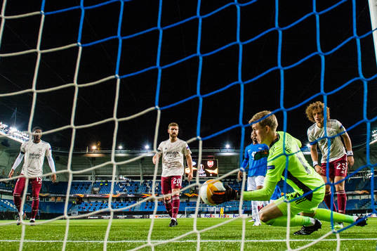 Runar Runarsson of Arsenal saves the ball