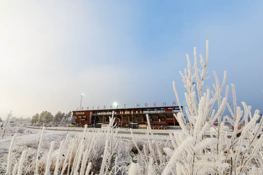 Jämtkraft Arena exteriört i frost