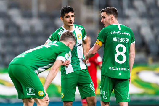 Hammarbys Aimar Sher och Jeppe Andersen deppar