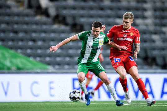 Hammarbys Jeppe Andersen och IFK Norrköpings Eric Smith