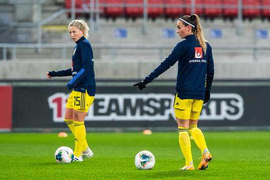 Rebecka Blomqvist and Kosovare Asllani of Sweden