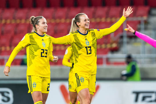 Filippa Angeldahl and Amanda Ilestedt  of Sweden celebrate
