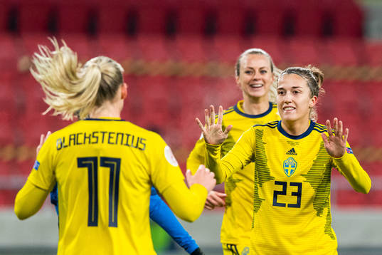 Filippa Angeldahl of Sweden celebrates
