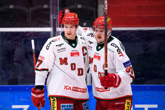 Modos Brendan Mikkelson och Patrik Karlkvist jublar