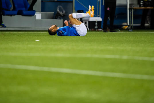 Ohikhuaeme Anthony Omoijuanfo of Molde in pain