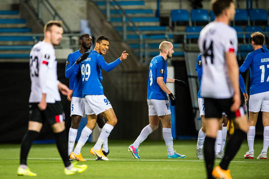 Ohikhuaeme Anthony Omoijuanfo of Molde celebrates