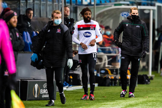 Nathan Oduwa of Dundalk walks off with an injury