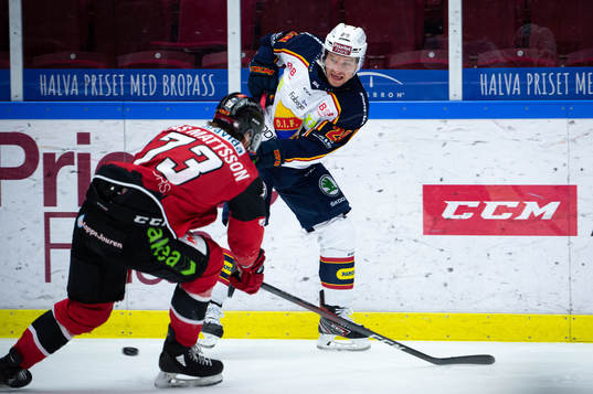 Djurgårdens Sebastian Strandberg och Malmö Redhawks Adam
