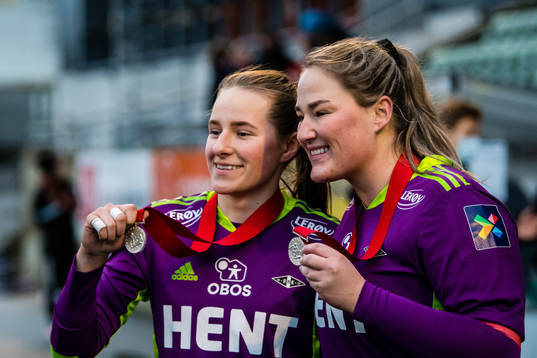 Rugile Maria Rulyte and Kristine Nøstmo of Rosenborg with