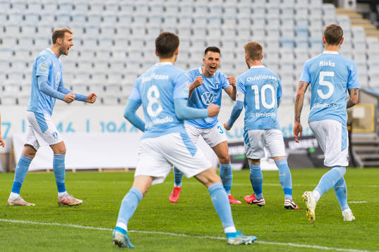 Malmö FFs Jonas Knudsen och Anders Christiansen jublar