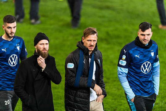 Malmö FFs Jo Inge Berget, målvakt Johan Dahlin och