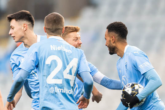Malmö FFs Isaac Kiese Thelin och Anders Christiansen jublar