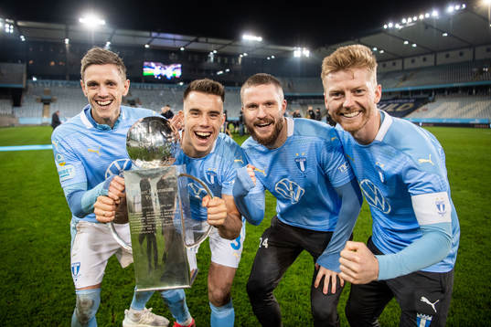 Malmö FFs Sören Rieks, Jonas Knudsen, Lasse Nielsen och