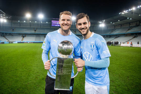 Malmö FFs Ola Toivonen och Adi Nalic jublar med Lennart