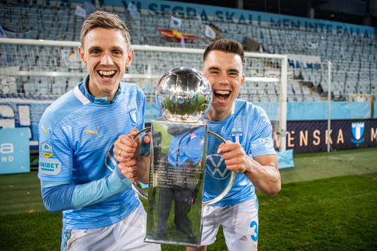 Malmö FFs Sören Rieks och Jonas Knudsen jublar med