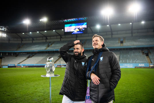 Malmö FFs Behrang Safari och målvakt Johan Dahlin