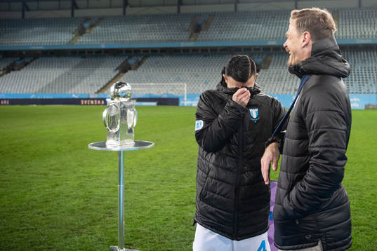 Malmö FFs Behrang Safari och målvakt Johan Dahlin