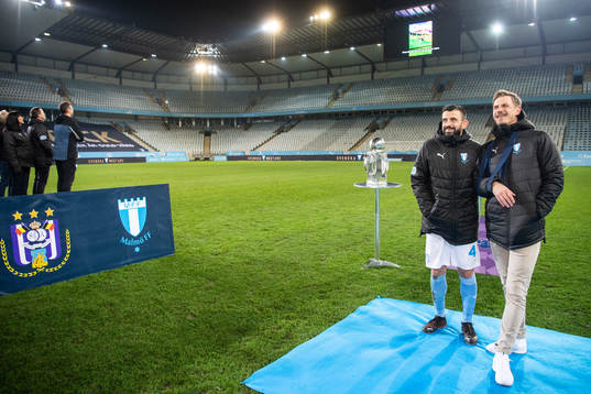 Malmö FFs Behrang Safari och målvakt Johan Dahlin