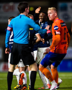 Duplexe Tchamba Bangou of Strømsgodset celebrates
