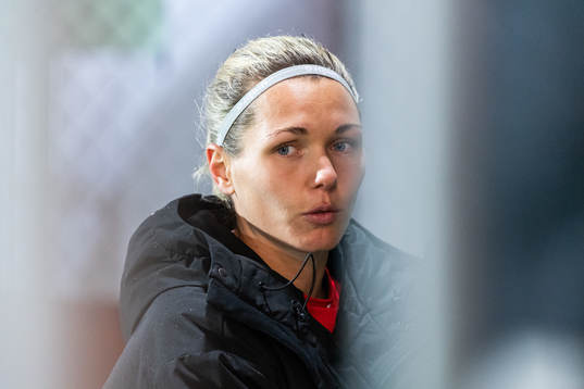Goalkeeper Jennifer Falk of Göteborg is interviewed
