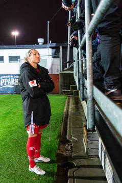 Goalkeeper Jennifer Falk of Göteborg is interviewed