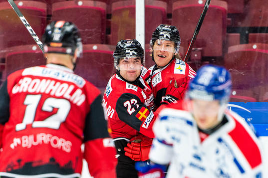 Malmö Redhawks Emil Sylvegård jublar med Christoffer