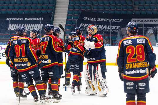 Djurgårdens spelare jublar med målvakt Mantas Armalis