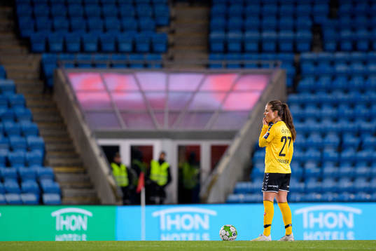 Cathrine Dekkerhus of LSK Kvinner looks dejected