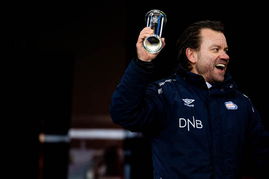 Jack Majgaard Jensen, head coach of Vålerenga, celebrates