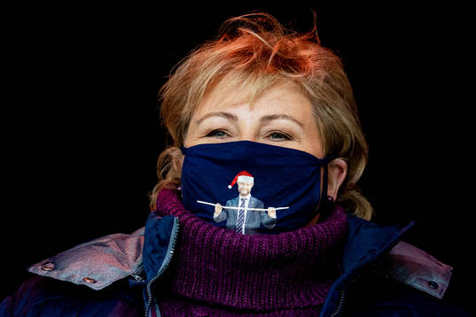 Erna Solberg, prime minister of Norway, wears a face mask
