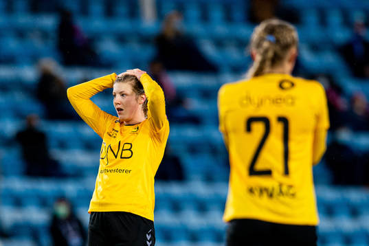 Sophie Haug and Thea Kyvåg of LSK Kvinner look dejected
