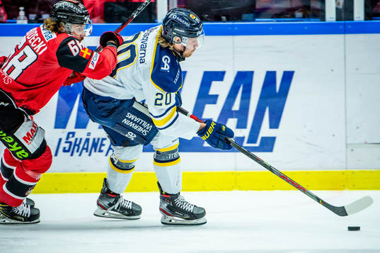 s Linus Sandin mot Malmö Redhawks Adam Brodecki