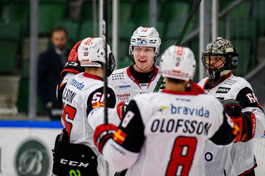 Malmö Redhawks Adam Ollas Mattsson och målvakt Oscar