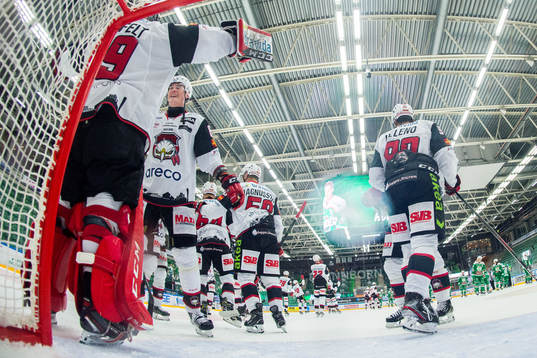 Malmö Redhawks målvakt Oscar Alsenfelt jublar med Fredrik