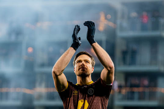 Sondre Johansen of Mjøndalen celebrates