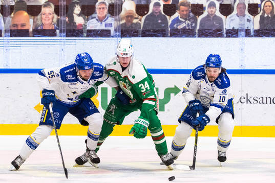 Leksands Jonas Ahnelöv och Johan Fransson mot Rögles Adam